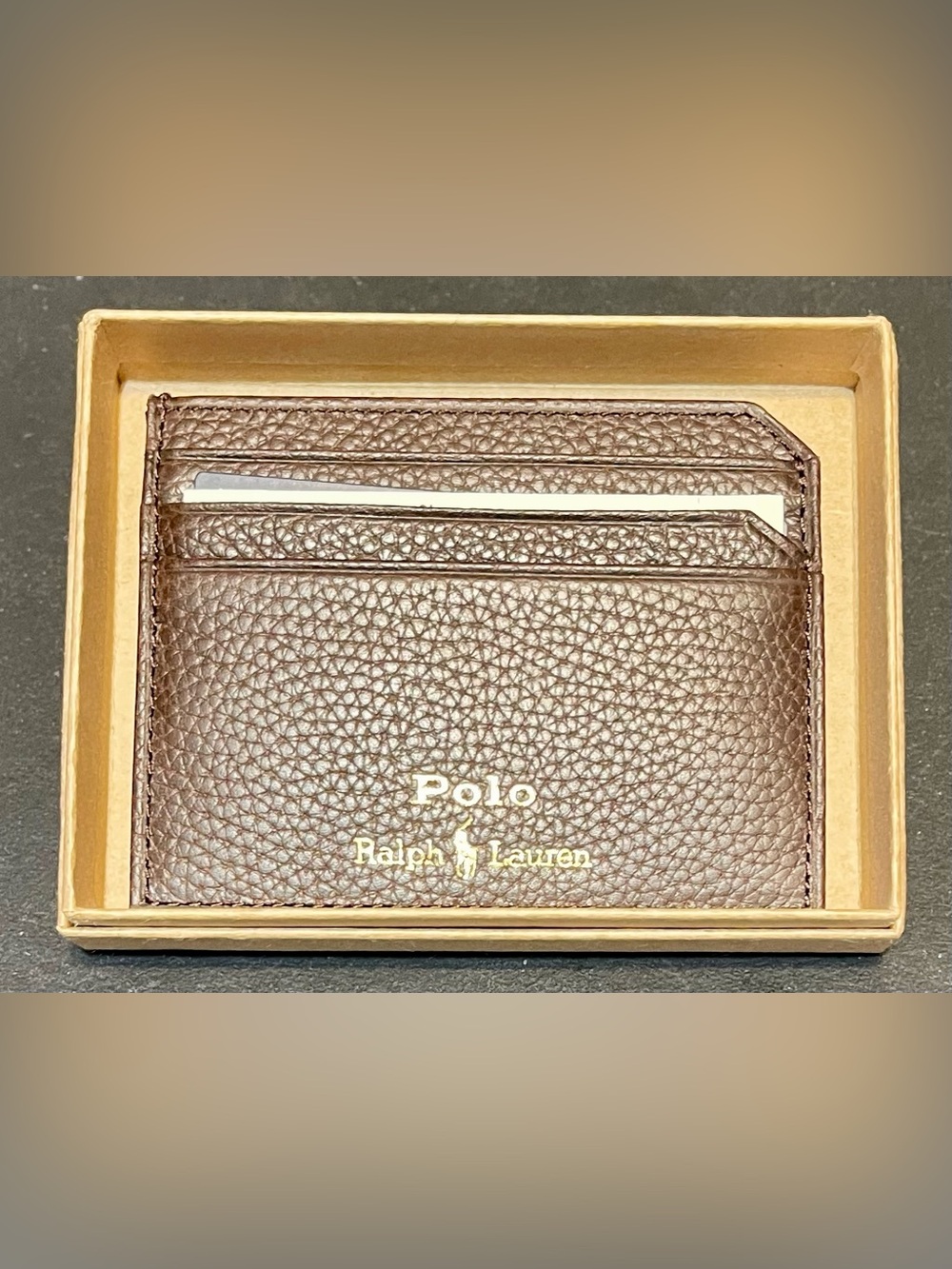 Polo by Ralph Lauren Chocolate Brown Pebbled Leather Card Holder